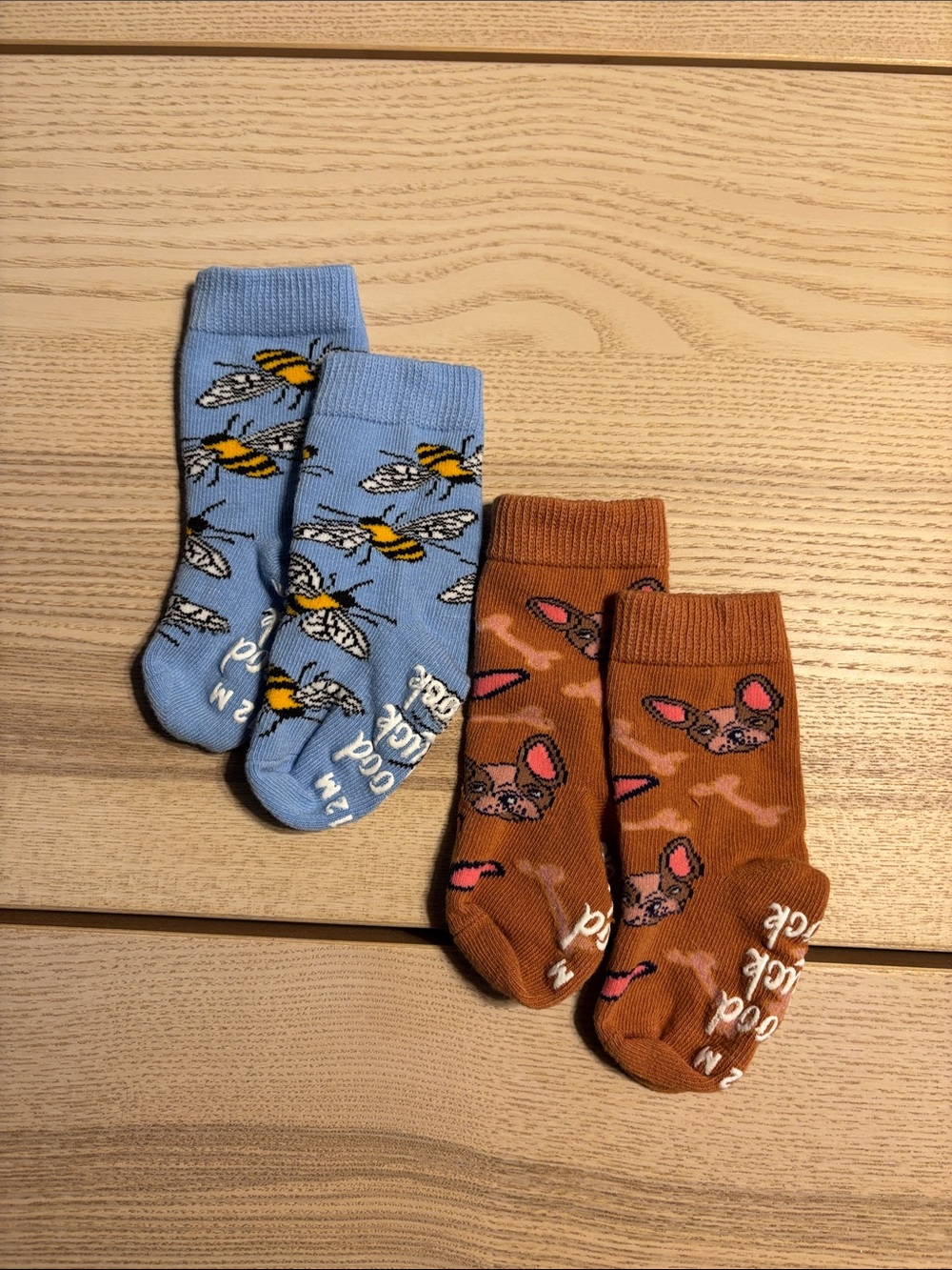 Children's Crew Socks 2-Pack - Blue Bee & Brown Dog Prints